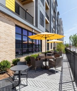 Exterior patio at luxury apartments for rent in Framingham